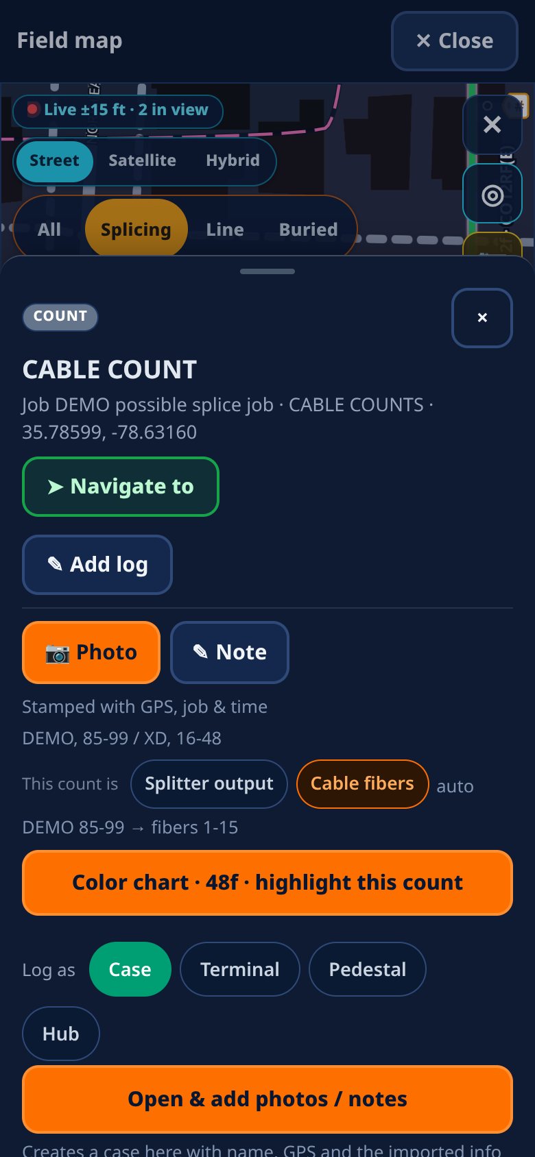 Cable count read from a KMZ label